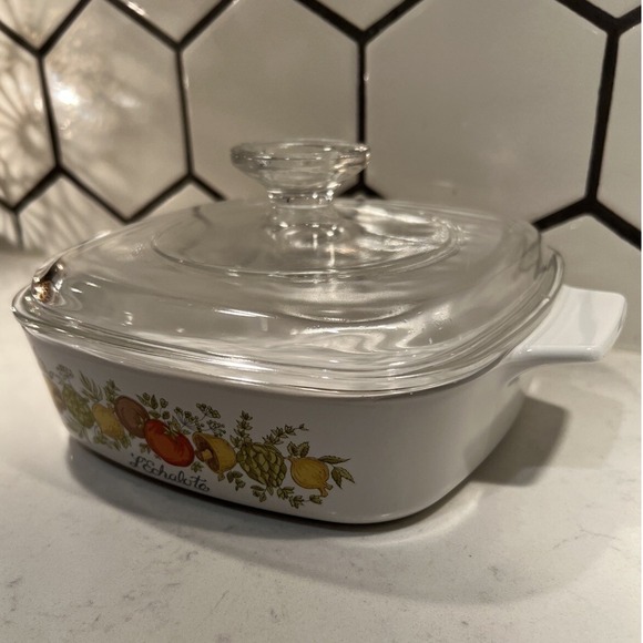 Corningware VTG 1 Quart Spice Of Life L'Echalote A-1-B With Pyrex Lid Casserole - Picture 2 of 15